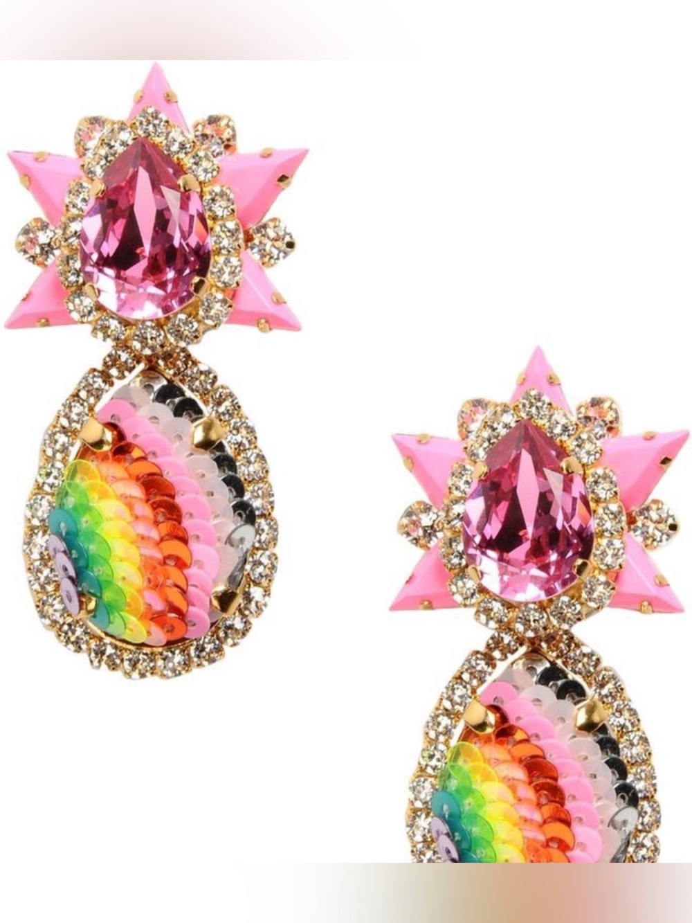Stunning Shourouk Rainbow Rhinestone & Sequin Earrings